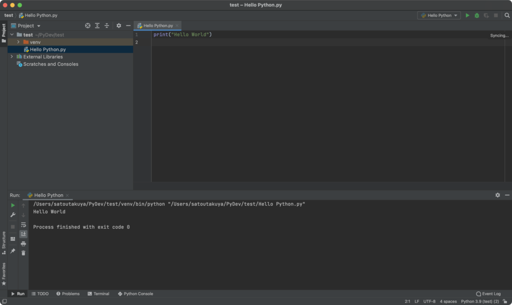 PyCharm コマンド実行画面