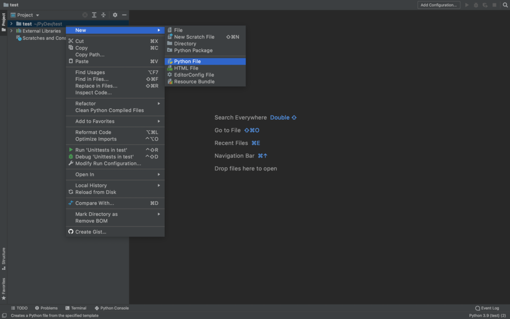 PyCharm Python File 作成