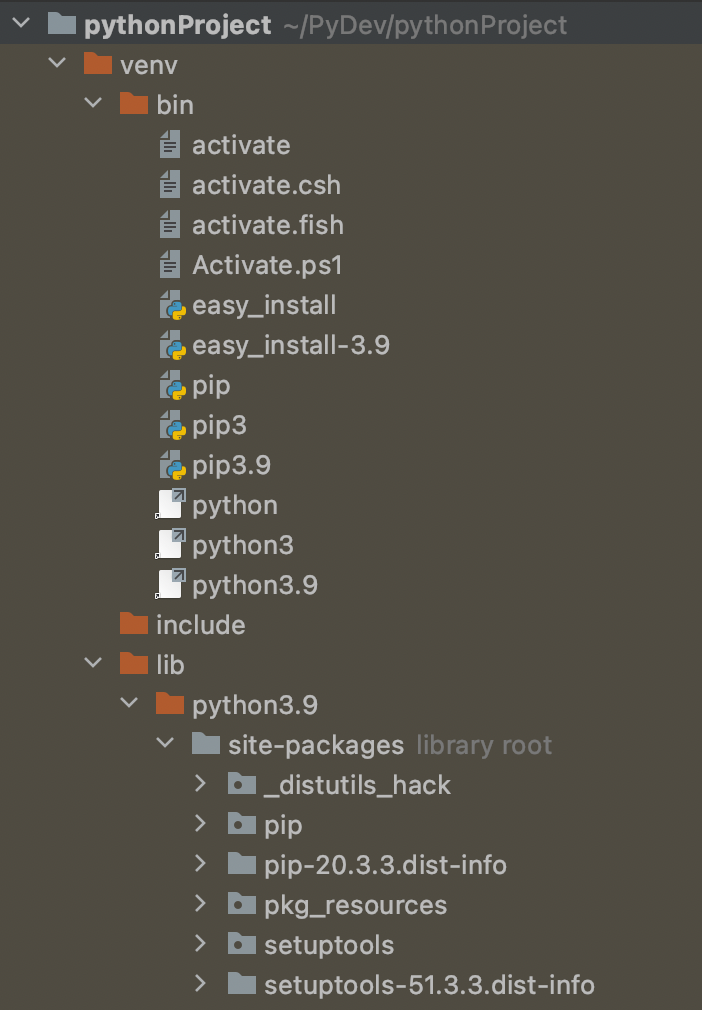 PyCharm
venvのlib、bin 初期状態