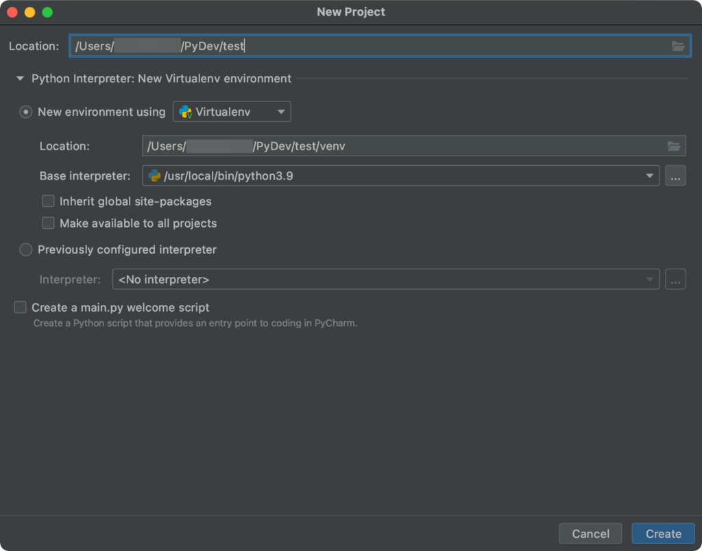 PyCharm New Project