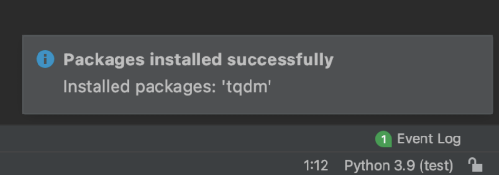 pycharm packages installed successfully