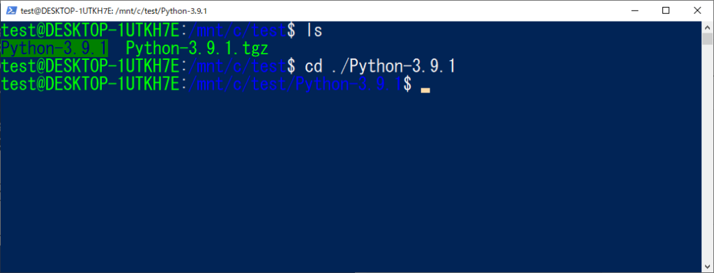 Python-3.9.1フォルダへの移動