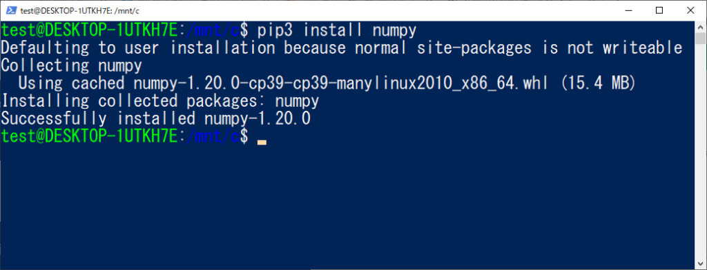 pip install
Defaulting to user installation because normal site-packages is not writeable