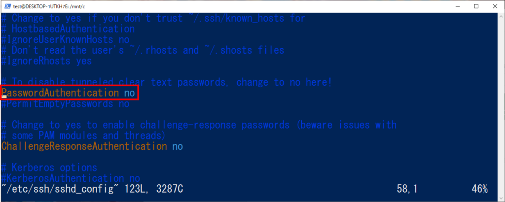 /etc/ssh/sshd_config
パスワード認証
PasswordAuthentication no